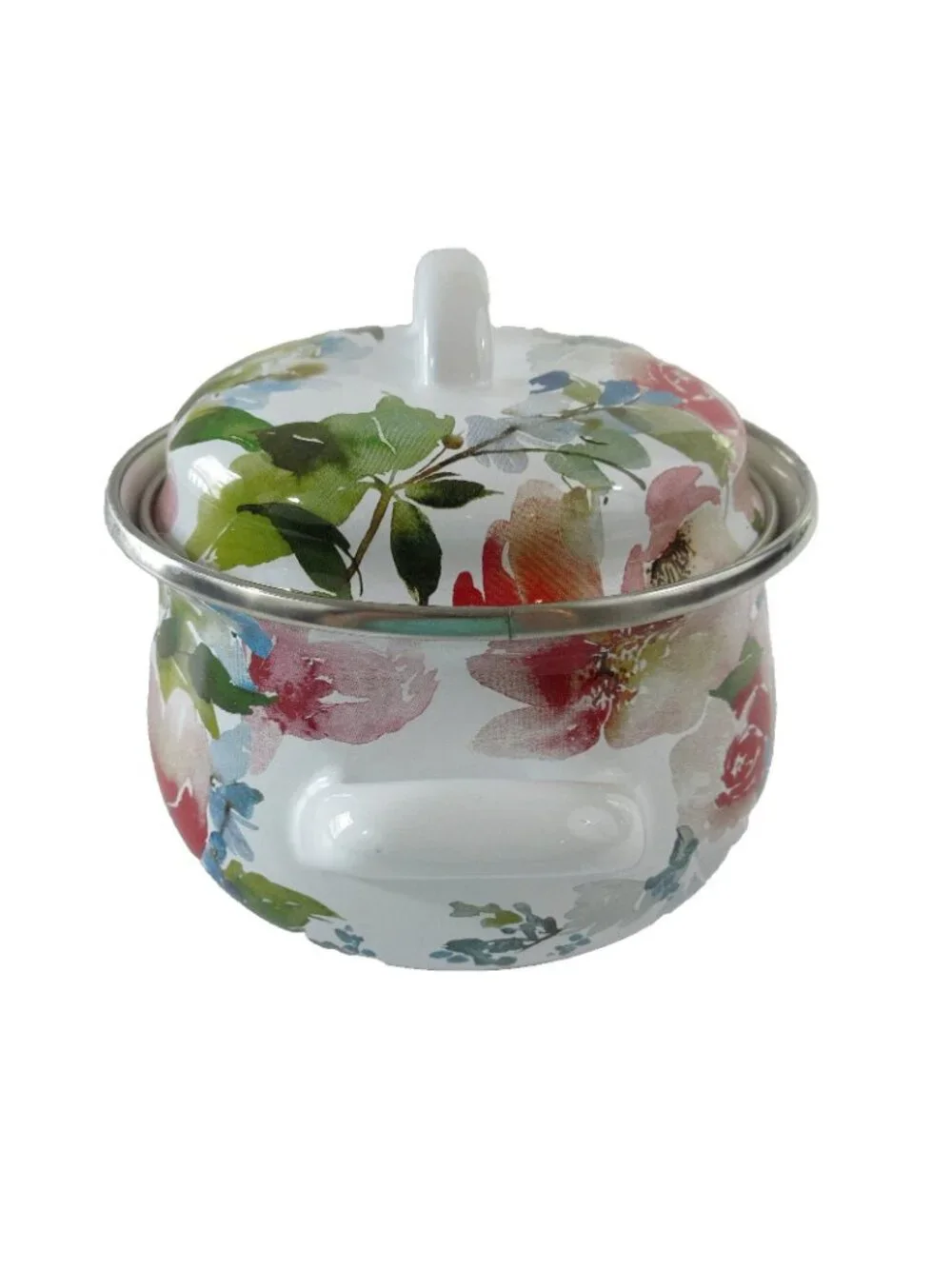 Crofton Casserole Pot Dutch Oven 1 Qt. Floral Enamelware Double Handle With Lid